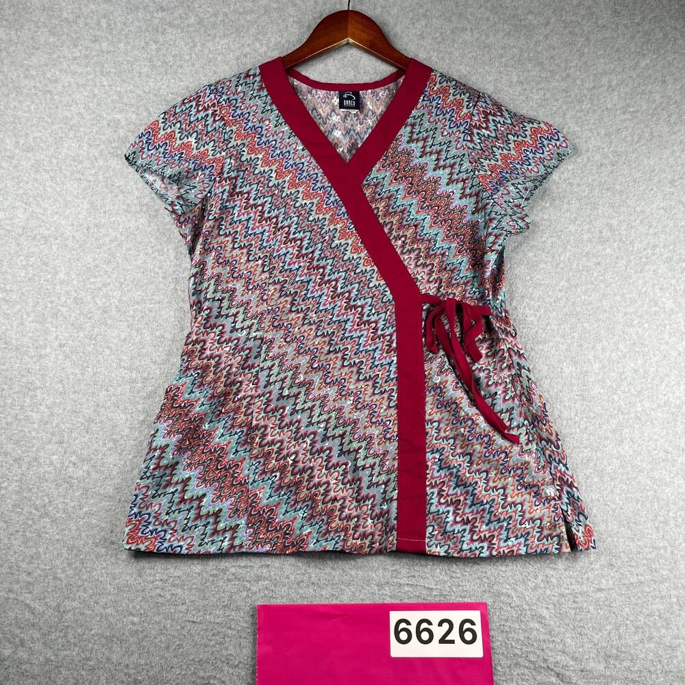 Barco Uniforms Womens Scrub Top Size Medium Red Colorful Geometric